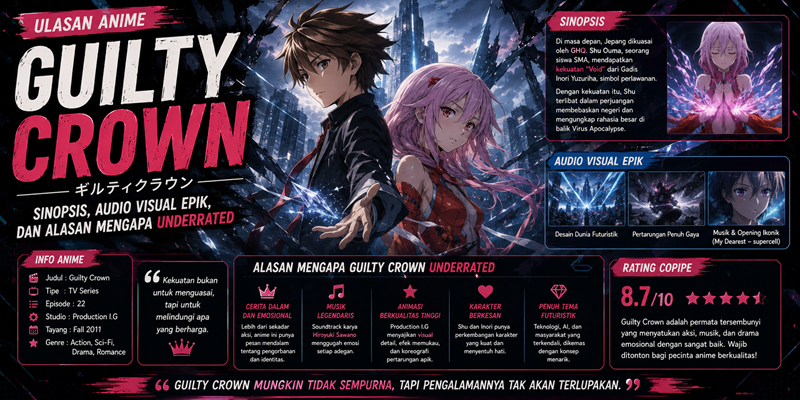 Ulasan Anime Guilty Crown Sinopsis, Audio Visual Epik, dan Alasan Mengapa Underrated